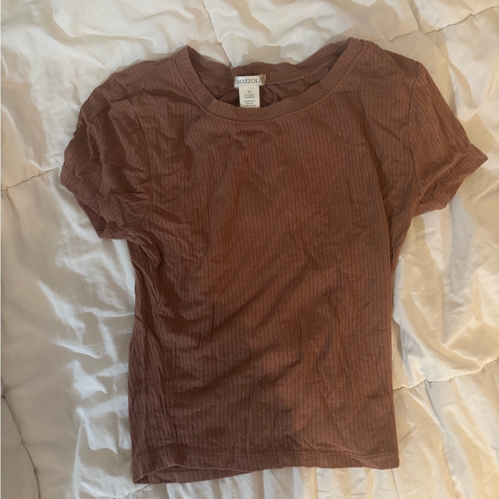 Bozzolo Brown Ribbed T-Shirt